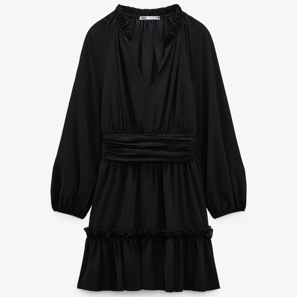Zara Black Long Sleeve chiffon MINI Dress